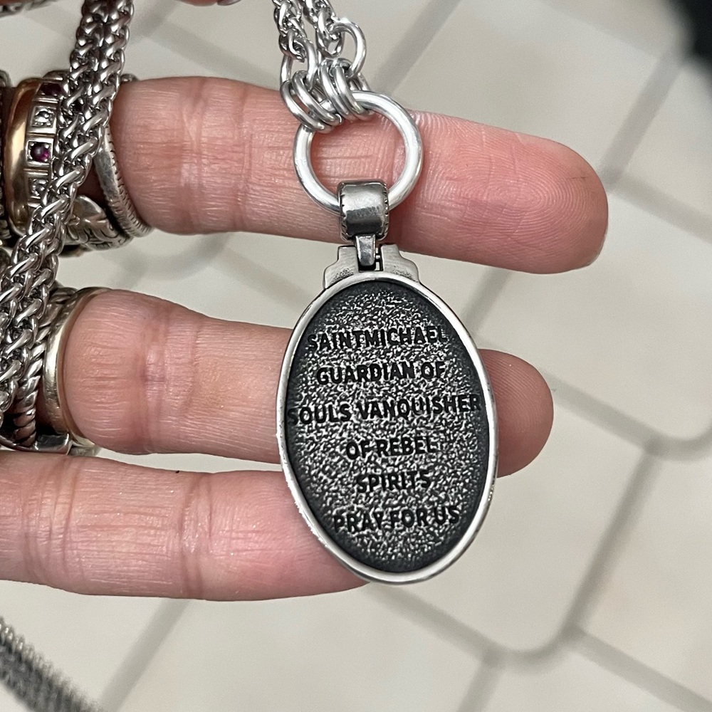 Handmade wheat chain stainless steel necklace with st Michael medal charm - Picture 9 of 13